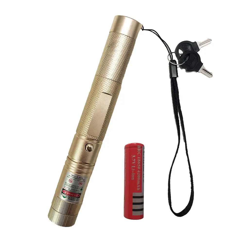 Охота 532 нм 5 мВт зеленый лазерный прицел лазерная указка высокомощное устройство Регулируемый фокус лазер ручка с батареей - Цвет: Gold