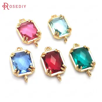 

10PCS 9x16MM 24K Champagne Gold Color Brass and Glass 2 Holes Rectangle Connect Charms Pendants Diy Jewelry Findings Accessories