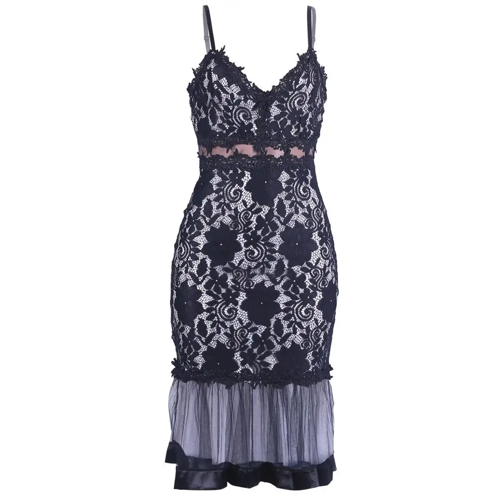 

Sisjuly Party Mermaid Lace Dress Women Backless Elegant Evening Floral Hollow Summer 2019 Mesh Ladies Sexy Strap Bodycon Dresses