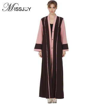 

MISSJOY Middle Eastern women robe Islamic long-sleeved loose large swing dress Full sleeve patchwork cardigan muslim abaya Dress