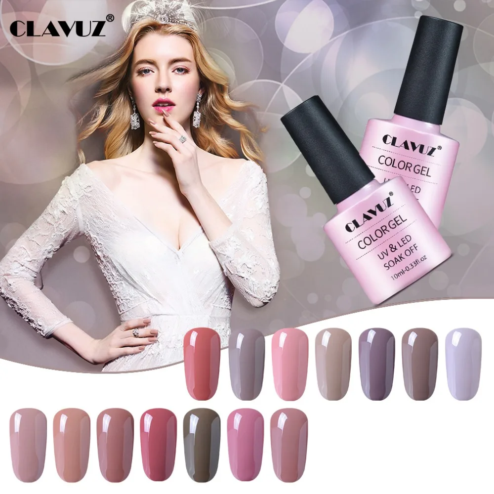

CLAVUZ 10ML Nude Color UV Nail Gel Polish Soak Off Need Base Top Coat Gel Varnish Semi Permanent Lucky Lacquer 24 Colors