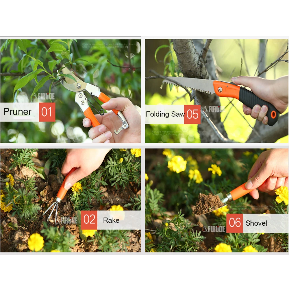 GHIXACTO 10pcs Gardening Tools Set Combination Pruning Pruner Flower Planting Shovel Spade Rake Fork Heat Melt Glue Gun With box