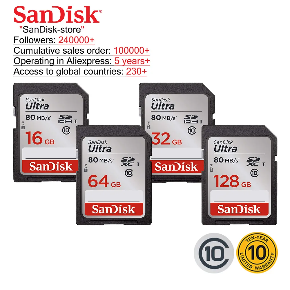 

Sandisk Original SD Card Memory Card Micro SD Card Read Speed 80M/S 16GB 32GB 64GB128gb For Camera 10 years warranty