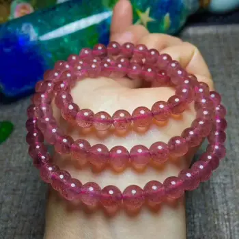 

FREE SHIPPING Natural Crystal Beads Bracelet Red Ice Strawberry Quartz 7.25-6.5mm AAA 3rows