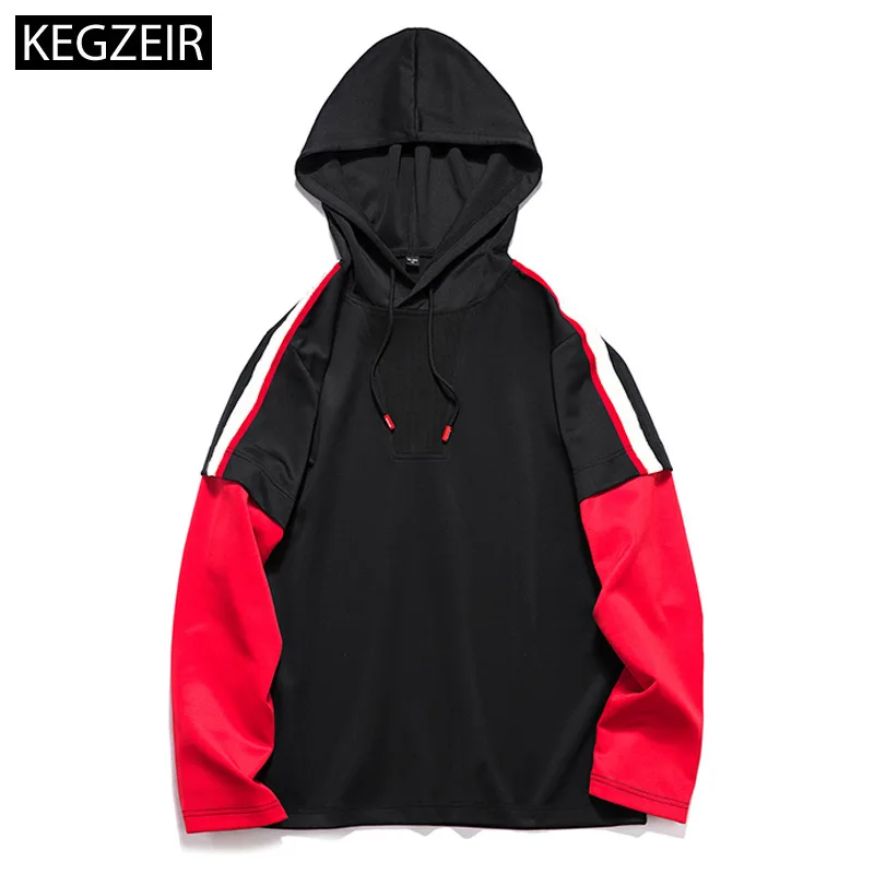 

KEGZEIR Brand Clothing Fashions Patchwork Hoodies Men Casual Men Sweatshirt Drawstring Tracksuit Red Hoodie Felpa Uomo