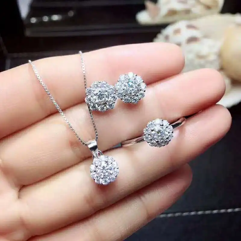 

Video! 6.5mm Moissanit Diamond s925 sterling silver fashion fine Jewelry sets for women wedding white gemstone