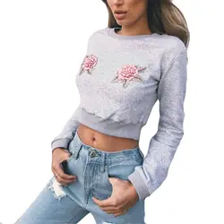 Мода 2017 г. Вышивка печатных Пуловеры для женщин Толстовка Harajuku Для женщин осень кофты длинный рукав o-образным вырезом Толстовки Femme