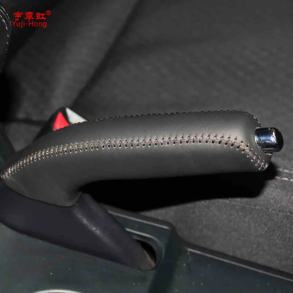 Yuji-Hong Car Handbrake Covers Case for Hyundai IX35 Auto Handbrake Grips Genuine Leather Cover Black / Red thread hand brake cover
