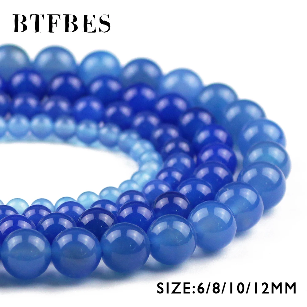 

BTFBES Blue Carnelian Beads Hight quality Natural Stone 6 8 10 12mm Blue Ball Round Loose Beads For Jewelry Bracelet Making DIY