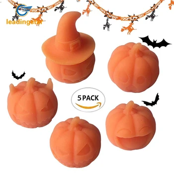 

RCtown 5pcs Cute Novel Halloween Pumpkin Doll Ornament Elastic Squeeze Toy Christmas Birthday Gift Stress Reliever