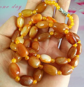 

Natural High-grade Xinjiang Hetian Jade Material Necklace With Red Hetian Jade Stone Sweater Chain With Card