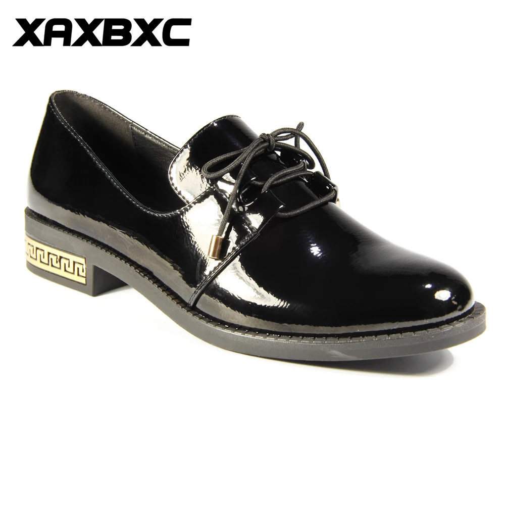 

XAXBXC 2018 New Summer Fashion Black Lace-Up Derby Shoes Flats Shoes Women Leisure Shoes Woman Ladies Party Wedding Shoes