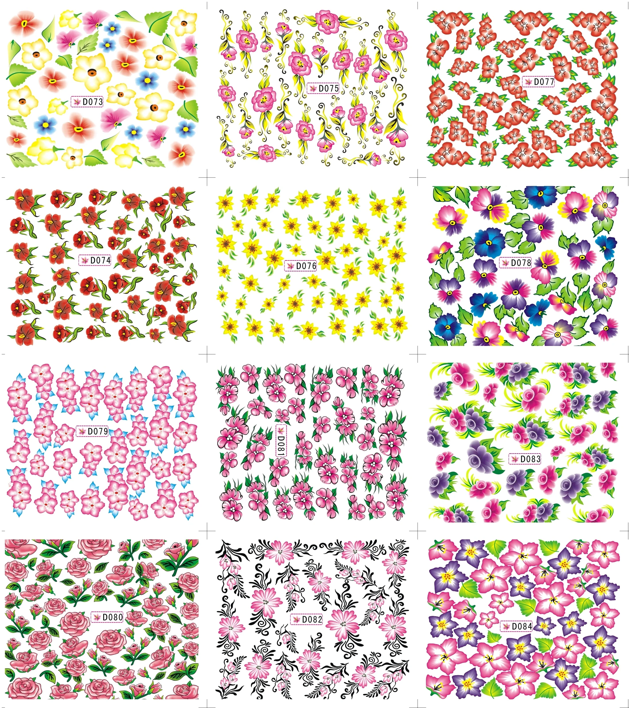 12-Sheets-Lot-Water-Nail-D073-084-Full-Cover-Flower-Nail-Water-Transfer ...