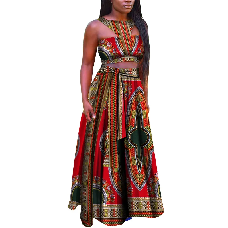 2019 африканские платья для женщин Дашики комплекты одежды леди Vestidos укороченный