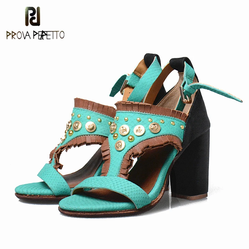

Prova Perfetto 2017 Bohemian Roman Sandals Woman Mixed Color Ankle Strap Ethnic Summer Pearl Embroidered Sandal High Heels Shoe