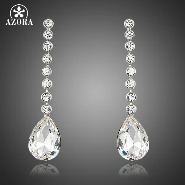 AZORA Dangling Elegant Clear Stellux Austrian Crystal Water Drop Wedding Earrings for Women TE0244 AZORA Dangling Elegant Clear Stellux Austrian Crystal Water Drop Wedding Earrings for Women TE0244
