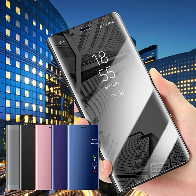 

Plating Smart Mirror Cover Phone Clip Cases Cover For Huawei P20/Pro/Lite Protect Soft PU+PC Phone Cases For Huawei P10 Pro