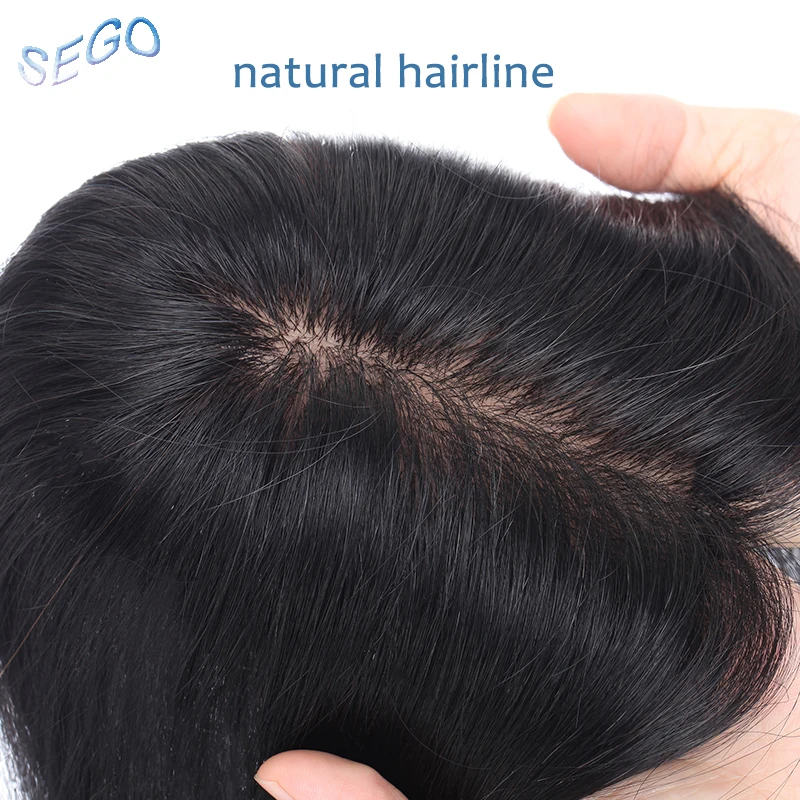 SEGO 12 inches Straight Silk Base Hair Topper Toupee For Women Natural Color Hair Piece Clip In Hair Extensions Non-Remy hair30G