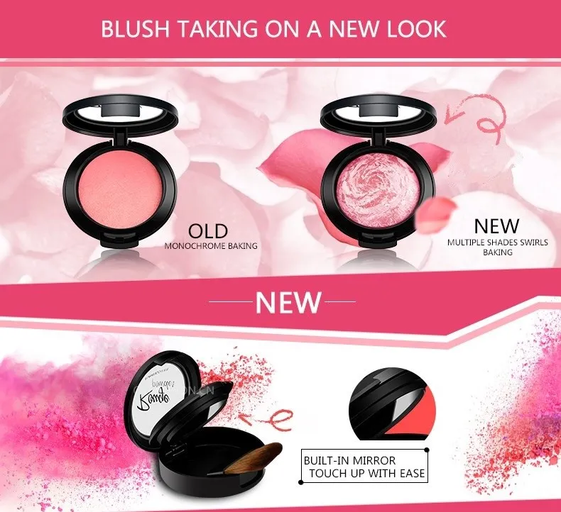 Blush com Espelho Beleza Rosto Maquiagem Marca Flamingo Feltro Blush Escova Bochecha Sedoso 3 Cores Baked Bronzer 3010x 3 Cheap Blush