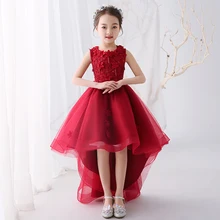 Винно-Красные Платья с цветочным узором для девочек на свадьбу; платье принцессы для девочек; платье для выпускного бала; детское платье для торжеств с коротким передом и длинной спинкой; костюм для дня рождения