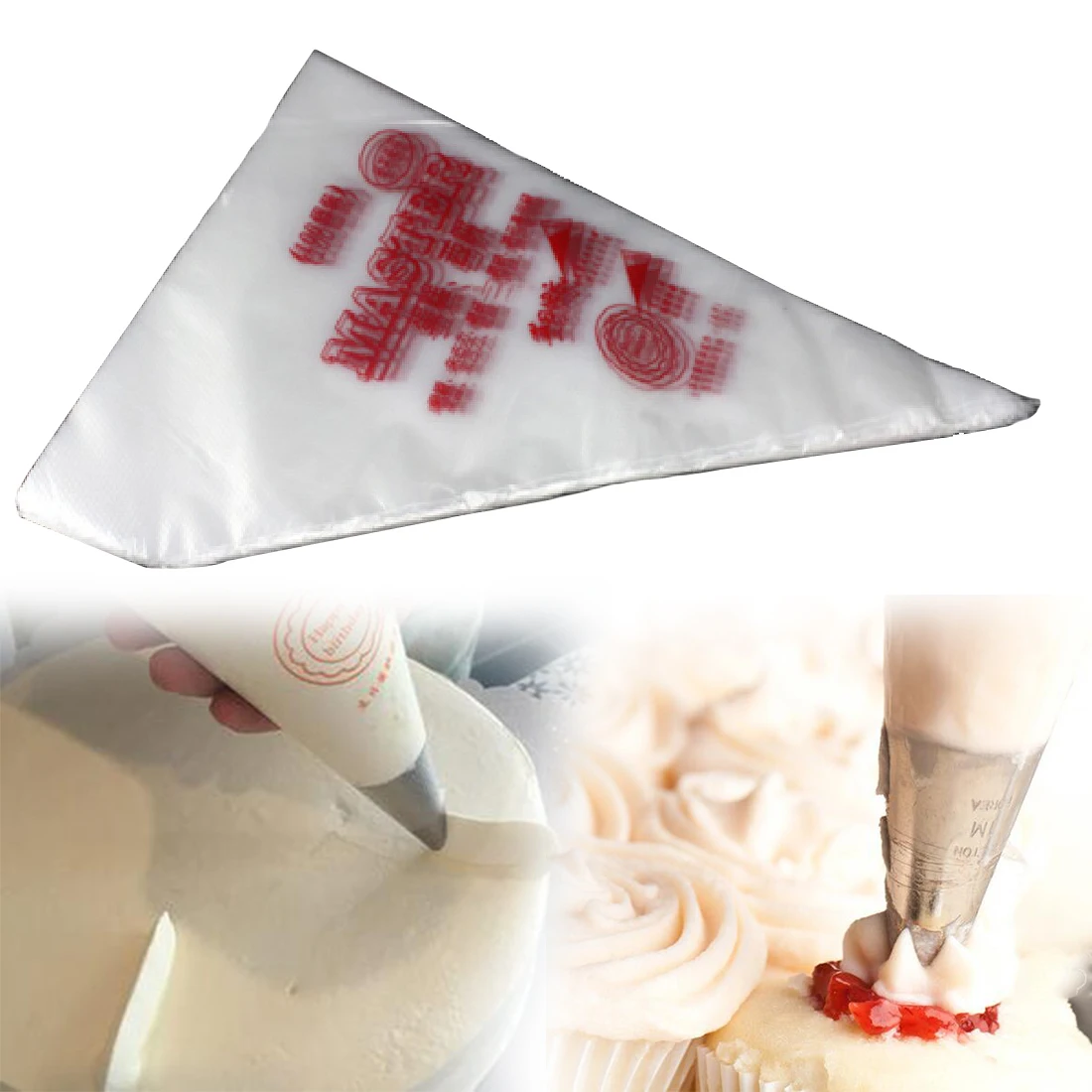 100Pcs Bag Disposable Plastic Pastry Piping Bag Wedding