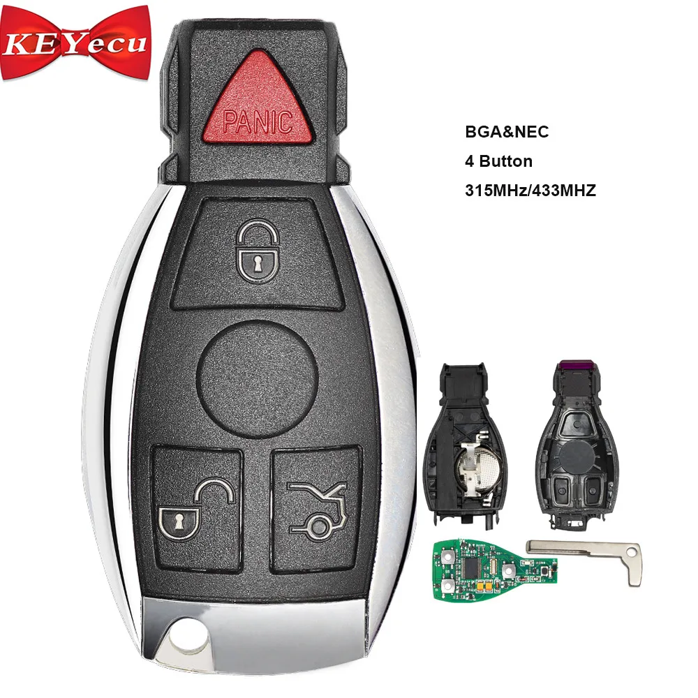 KEYECU 4 Buttons 315MHz/433MHz Smart Remote Key for Mercedes Benz Support NEC And BGA 2000+ Year Auto Car Key for Benz KEYECU 4 Buttons 315MHz/433MHz Smart Remote Key for Mercedes Benz Support NEC And BGA 2000+ Year Auto Car Key for Benz