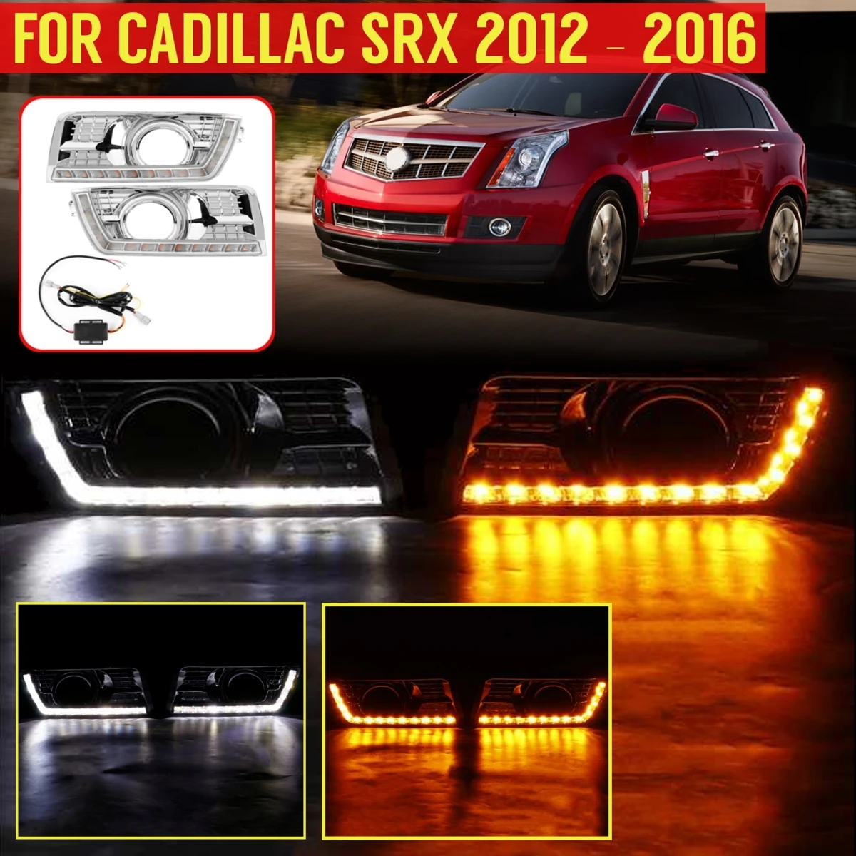 

1 Pair Front Car LED Daytime Running Lights Flashing DRL fog lamp turn signal Light For Cadillac SRX 2012-2016 25778388