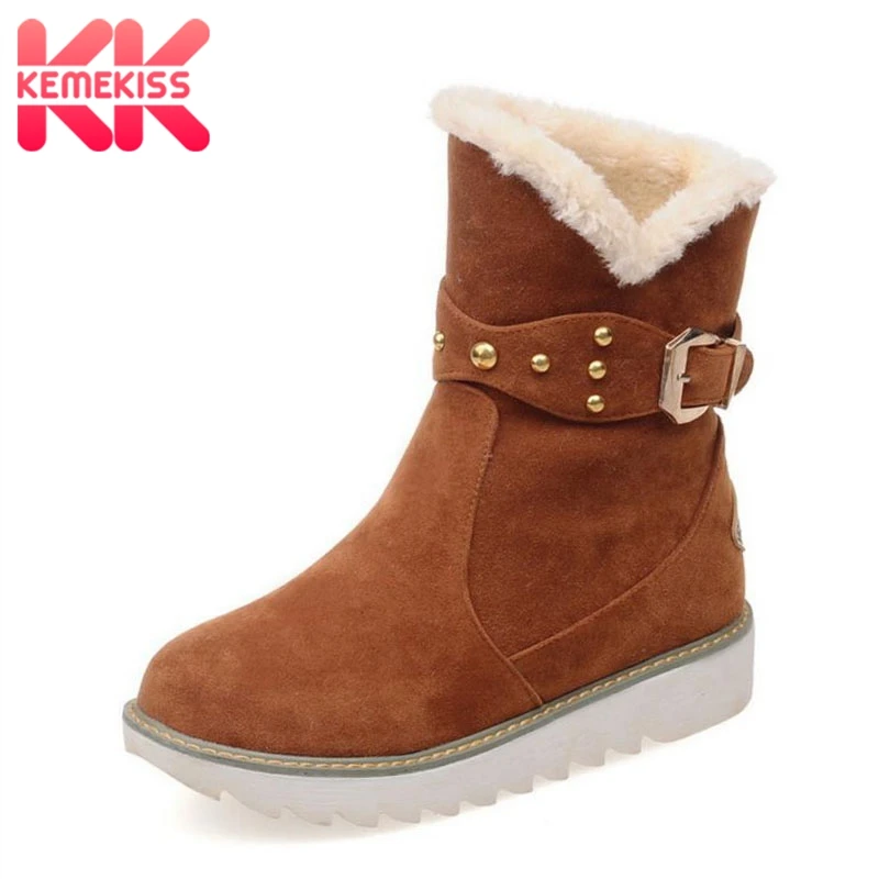 

KemeKiss Size 33-43 Women Snow Boots Plush Fur Shoes Women Warm Winter Boots Fashion Rivets Shoes Lady Platform Round Toe Boots
