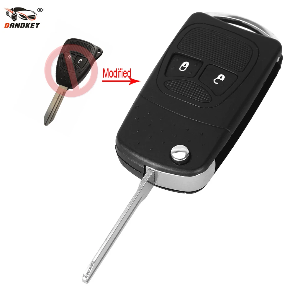 

DANDKEY Remote Folding Key Flip Shell Case For Chrysler For Jeep Compass For Dodge Wrangler Patriot Replacement With Left Blade