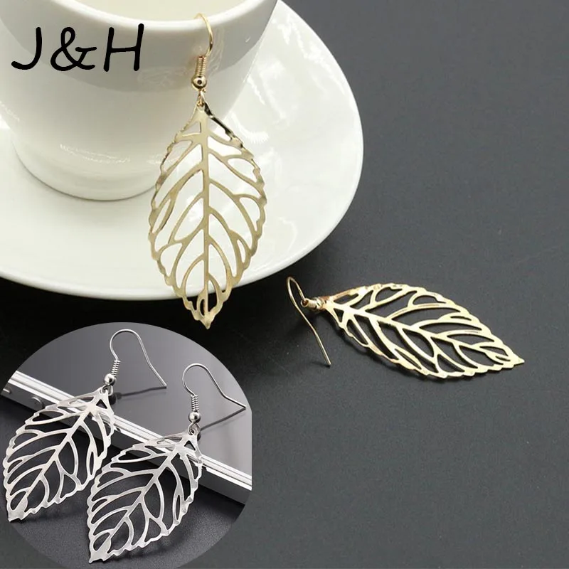 

Simple Sen Department Of Metal Leaves Earrings Hollow Metal Dangling Long Statement Drop Earrings For Women Bijoux