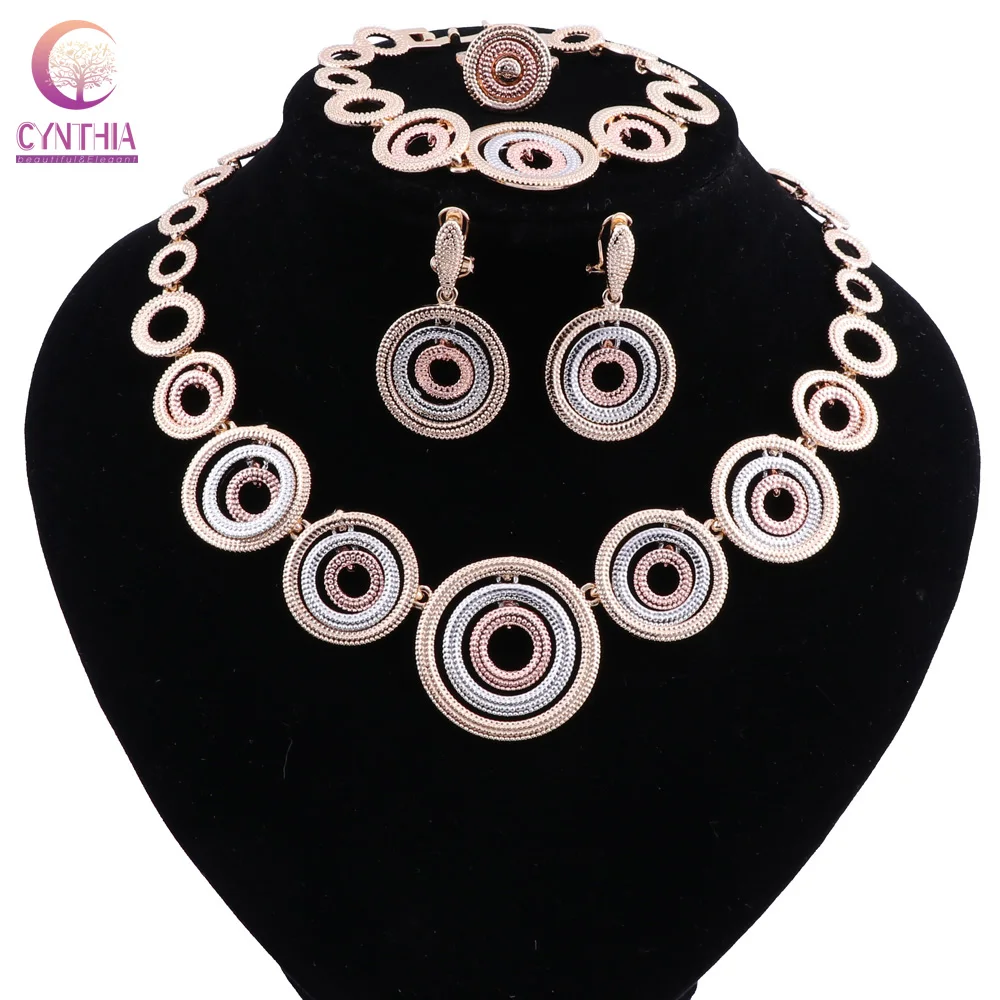 

Fashion Wedding Dubai Africa Nigeria African Jewelry Set Gold-color Necklace Earrings Romantic Woman Bridal Jewelry Sets