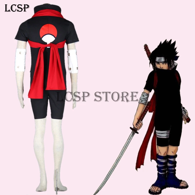 LCSP NARUTO Uchiha Sasuke костюм для косплея японского аниме Униформа Qutfit одежда трико и