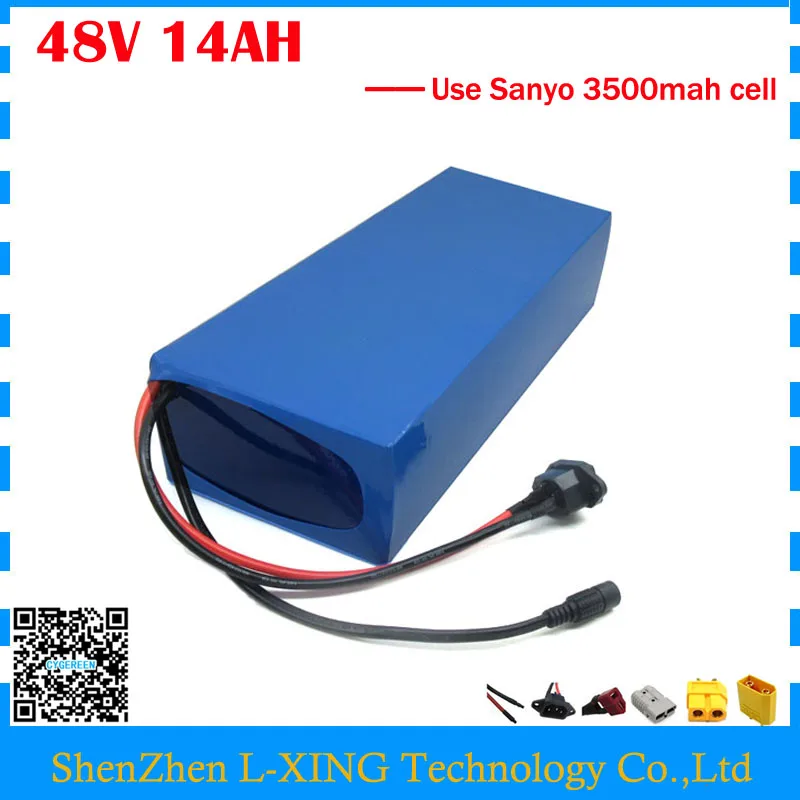 

750W 48V 14AH electric bike battery 48V lithium battery use for sanyo NCR18650GA 3500mah cell Free customs fee