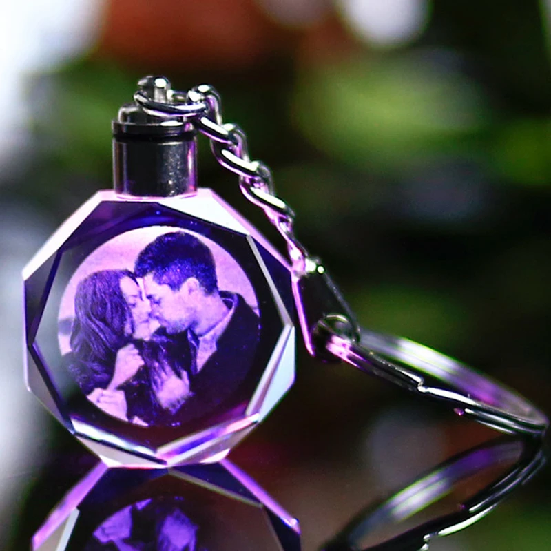 

Custom Crystal Key Chain Personalized Photo Pendant Picture Key Ring Trinket Laser Engraved LED Light Keychain Unique Gift#S35