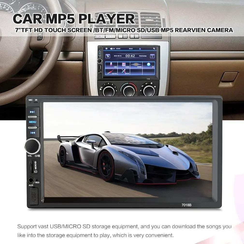 

7018B 2 Din 7" Touch Screen Car MP5 Player Audio Stereo FM Radio Bluetooth MP3 Player Support TF Multimedia Player