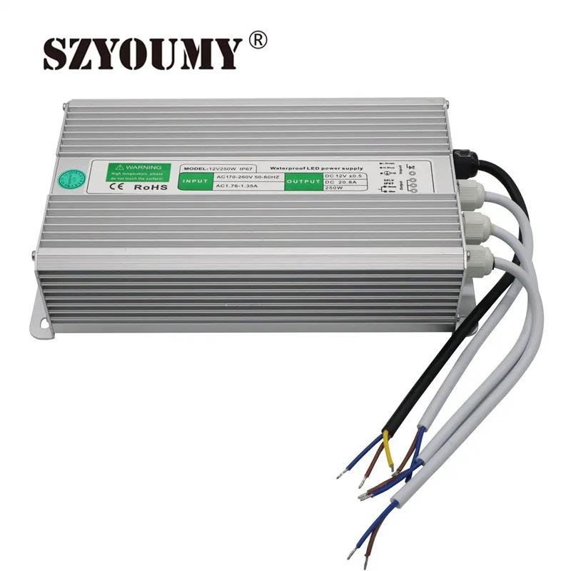SZYOUMY AC-DC 12 В IP67 Водонепроницаемый трансформатор Питание 120 Вт 150 Вт 200 Вт 250 Вт для 5050 5630 5730 2835 3014 бар свет