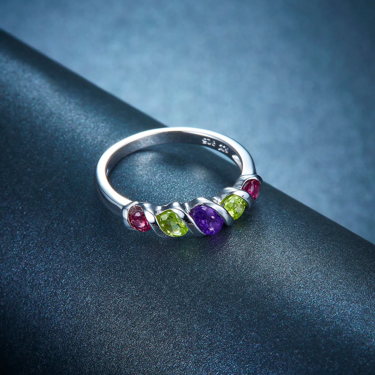 Hutang Natural Multi-color Gemstone Ring Solid 925 Sterling Silver Rings Amethyst Peridot Rhodolite Fine Jewelry For Women Gift