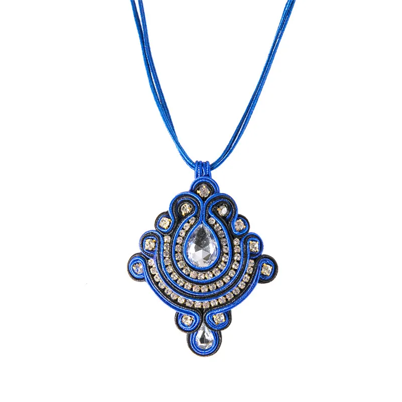 Ожерелье KPacTa Soutache ручной работы, этнические украшения, женские Стразы, украшение, кулон, ожерелье, вечерние подарки, воротник - Окраска металла: blue