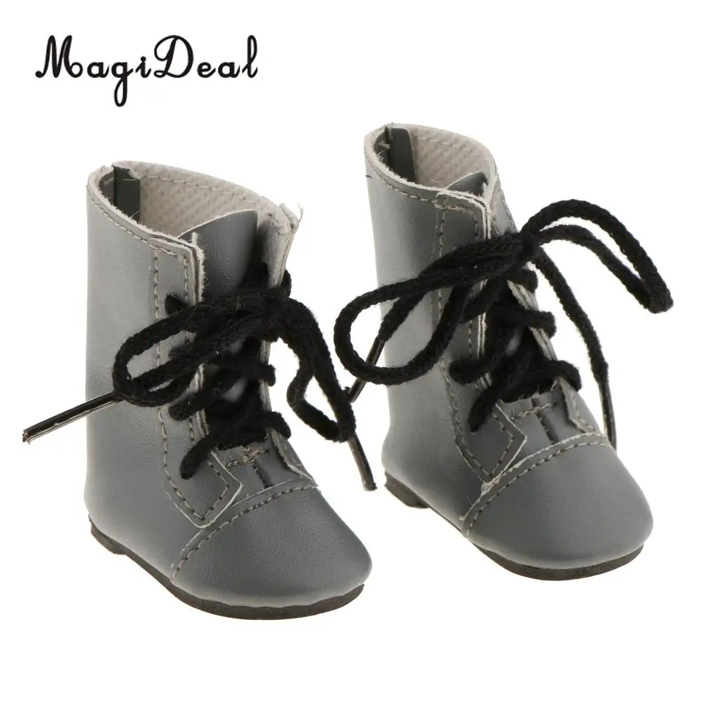 1Pair PU Leather Handmade Shoes Lace Up Combat Boots for 14 Inch   Doll Outdoor Indoor Clothing Accs