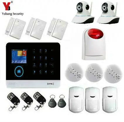 Yobang охранная Голосовая ЖК WiFi GSM SIM домашняя охранная сигнализация wifi ip-камера датчик дыма датчик двери поддержка muti язык - Цвет: YB10335