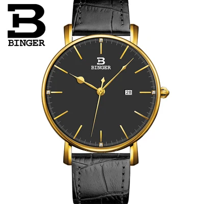 Новые швейцарские BINGER мужские часы люксовый бренд кварцевые с кожаным ремешком Ультратонкие мужские наручные часы водонепроницаемые часы B3053M-2 - Цвет: Item 5