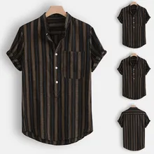 Модный мужской повседневный топ на пуговицах с гавайским принтом в полоску, пляжный топ с коротким рукавом, модная повседневная рубашка на пуговицах, Топ большого размера