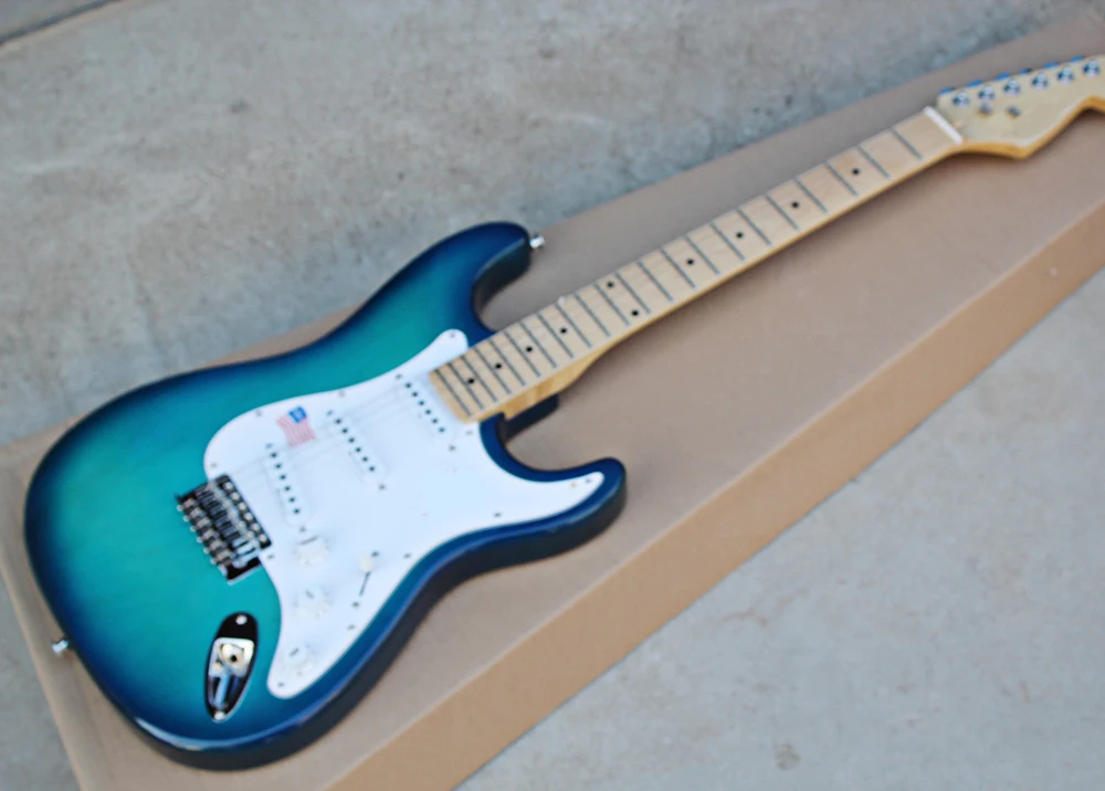 

Blue Electric Guitar with White Pickguard,Maple Fingerboard,SSS Pickups,22 Frets,Chrome Hardwares,offering customized services