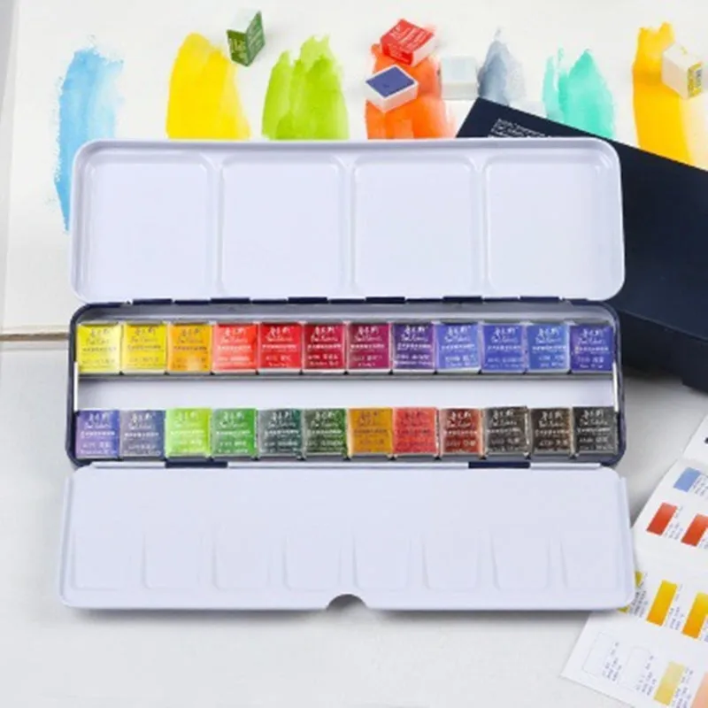 

Rubens 12/24/48 watercolor paint solid colors artist watercolor paintings pink portable metal box with pallet