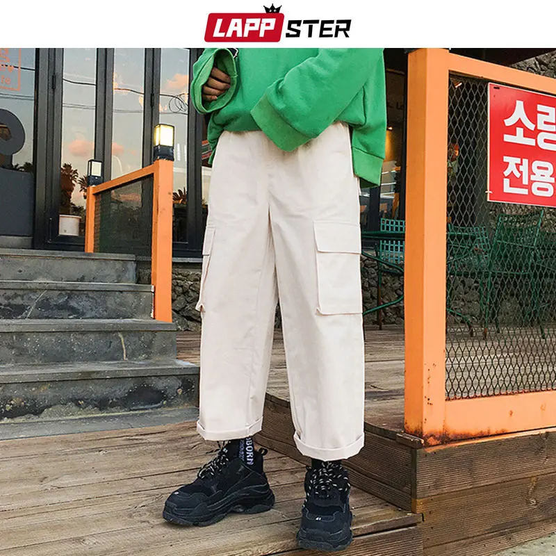 LAPPSTER Харадзюку уличные шаровары летние мужские хип-хоп мешковатые джоггеры с карманами японские Стильные черные брюки карго