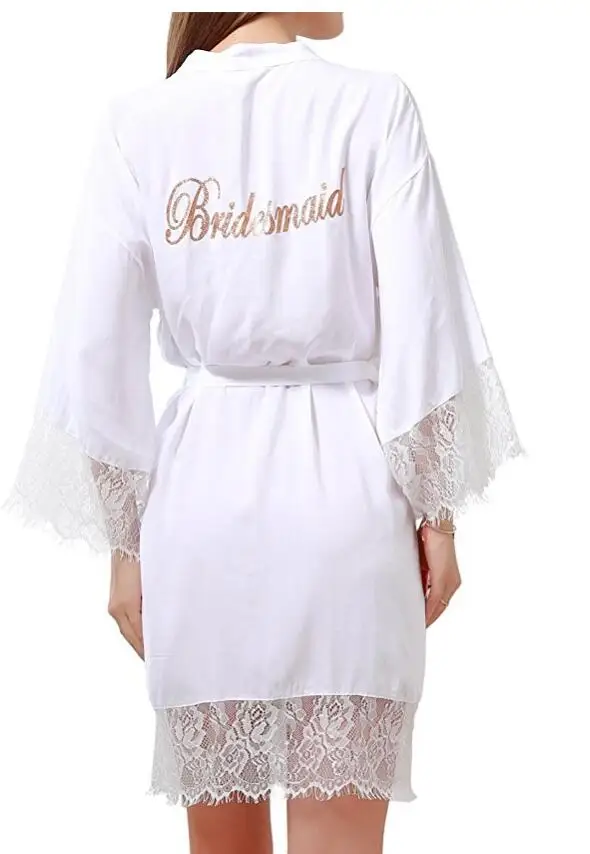 Для женщин кимоно из хлопка короткие Халаты с золотым блеском для невесты и невесты с Кружево Tri
