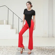 Новинка, топы для латинских танцев+ штаны для женщин, танцевальный костюм, черная рубашка, танго, красные брюки, современная одежда для латинских танцев Chacha, женская одежда BL1854