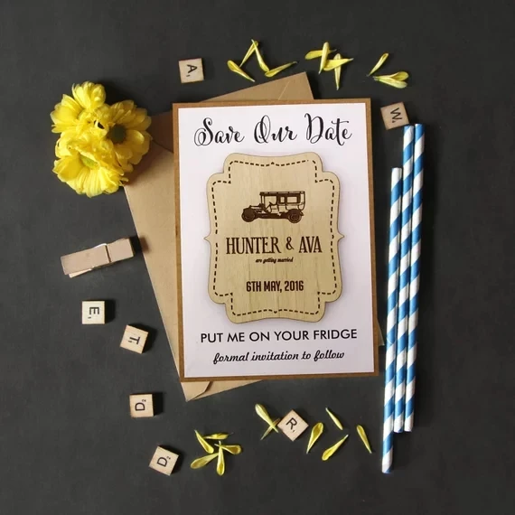 personalize names date engraved Wooden Card save the Wedding invitations Magnets Save The Date Magnet favor | Дом и сад