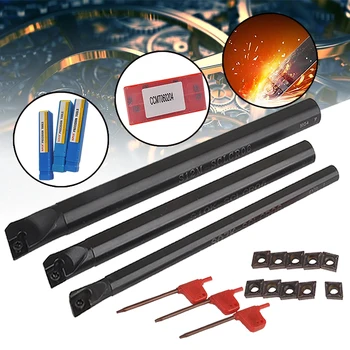 

3pcs SCLCR Boring Bar Tool Holder + 10pcs CCMT0602 Carbide Insert + 3pcs Wrenches For Lathe Turning Tools