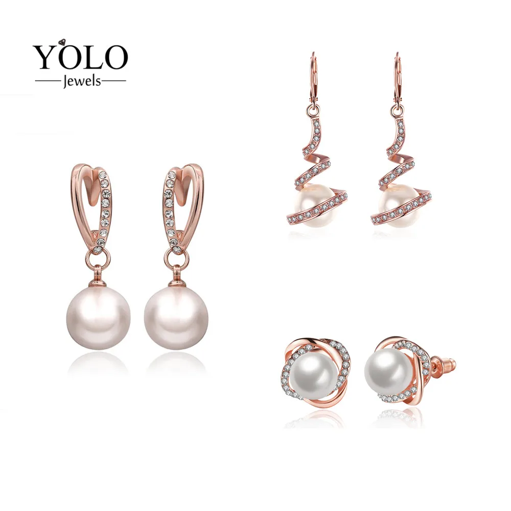 

2019 Elegant Stud Earring with Shining Imitation Pearls Vintage Earrings Fashion Design for Sensitive Ears and Party Love Gift